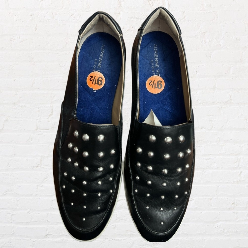 Adrienne Vittadini Sport Goldie Slip On Sneakers Black Silver Studs Women's 9.5